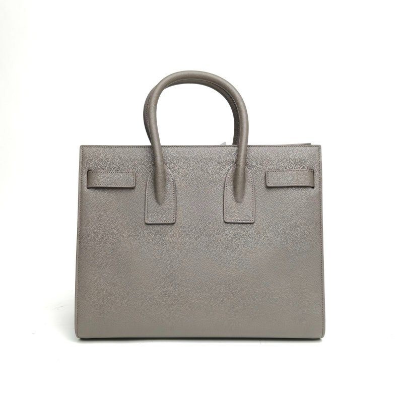 SAINT LAURENT ClassicSacDeJour風琴包大號灰色牛皮銀扣肩背包-2