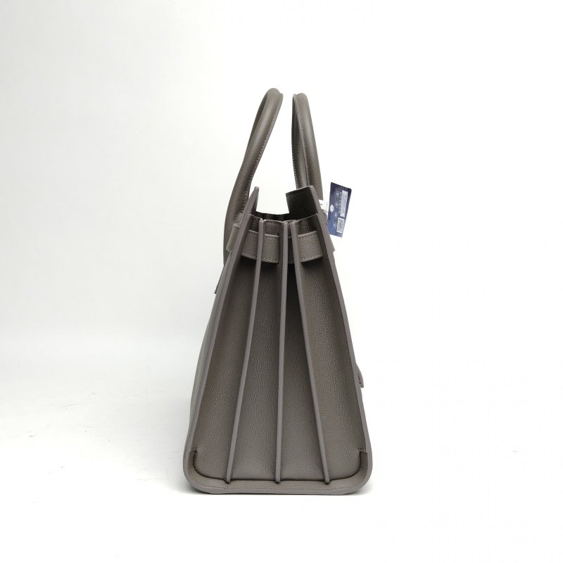 SAINT LAURENT ClassicSacDeJour風琴包大號灰色牛皮銀扣肩背包-3