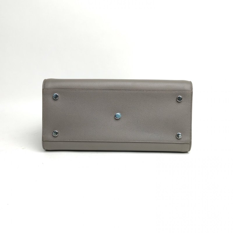 SAINT LAURENT ClassicSacDeJour風琴包大號灰色牛皮銀扣肩背包-4