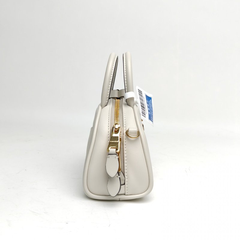 MIU MIU 白色牛皮金扣保齡球mini半月包手提斜挎包肩背包-3