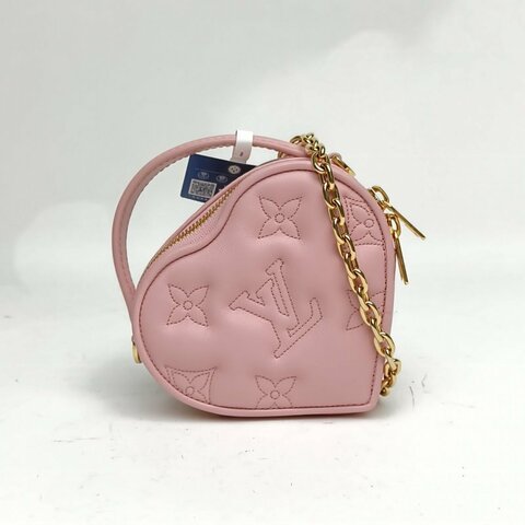 LOUIS VUITTON 粉色牛皮晶片七夕限定字母壓花愛心包肩背包