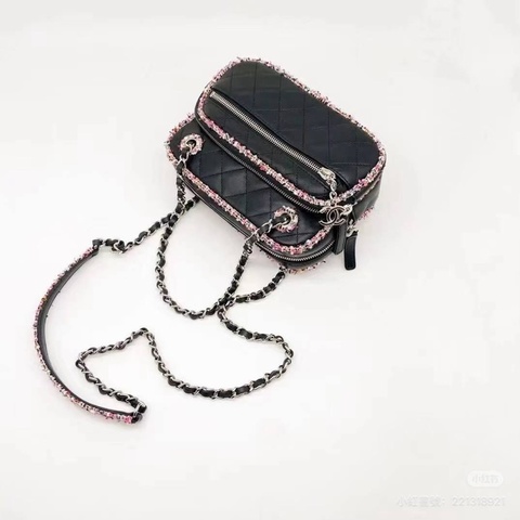 Chanel香奈兒 黑色 彩色 粗花呢 包邊 相機包 斜背包 側背包 肩背包