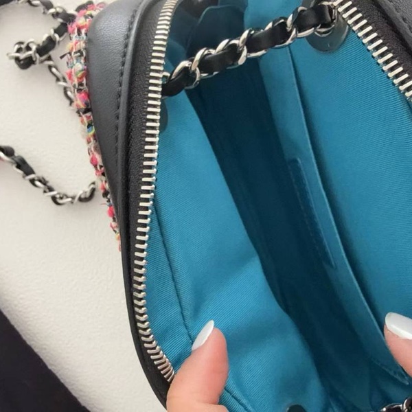 Chanel香奈兒 黑色 彩色 粗花呢 包邊 相機包 斜背包 側背包 肩背包-10