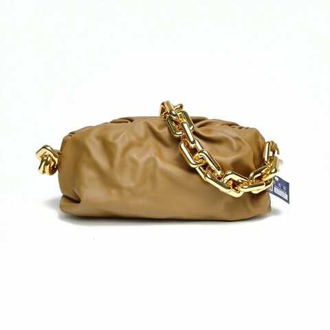 BOTTEGA VENETA Pouch雲朵包TheChain粗鏈條柚木色牛皮金扣肩背包