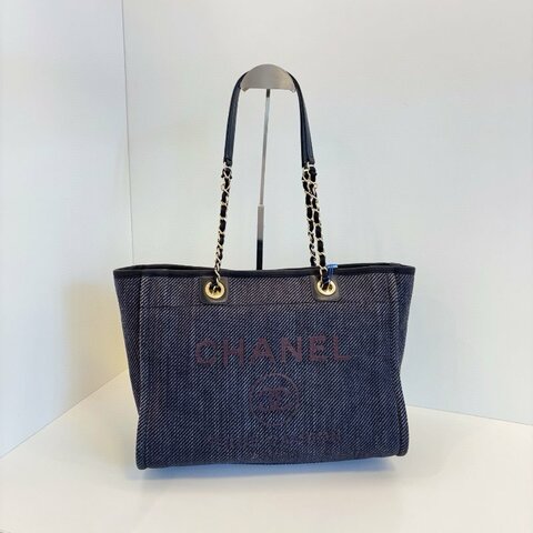 香奈兒/Chanel 深藍色牛仔丹寧中號 沙灘托特包