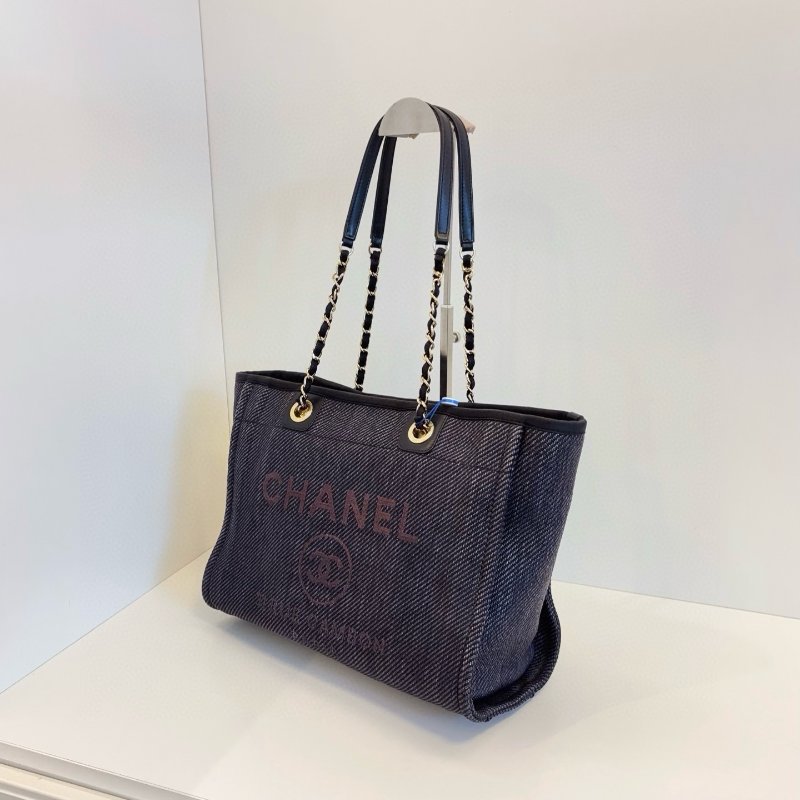 香奈兒/Chanel 深藍色牛仔丹寧中號 沙灘托特包-3