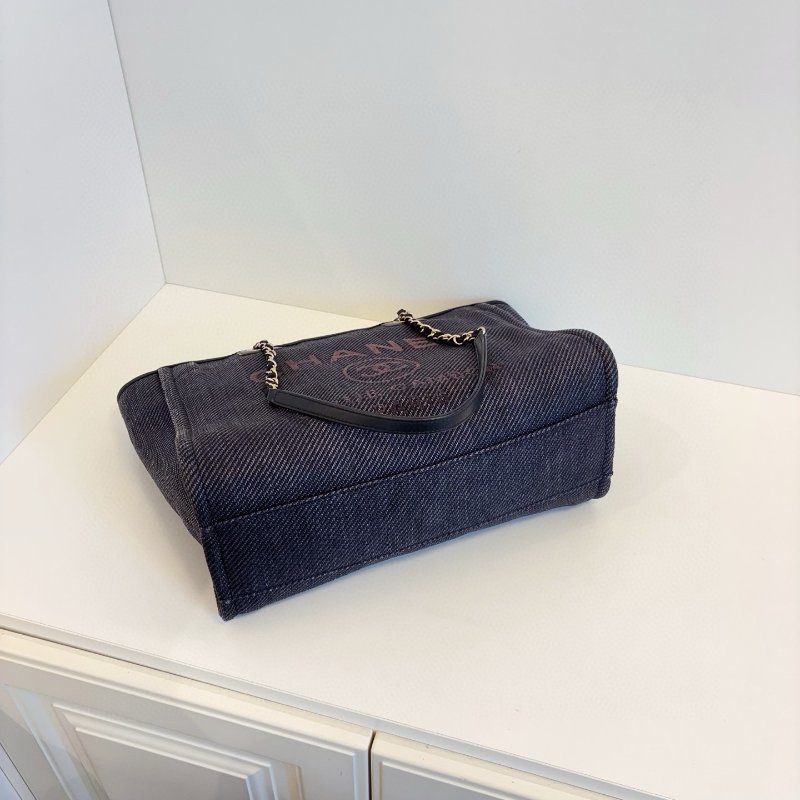香奈兒/Chanel 深藍色牛仔丹寧中號 沙灘托特包-5
