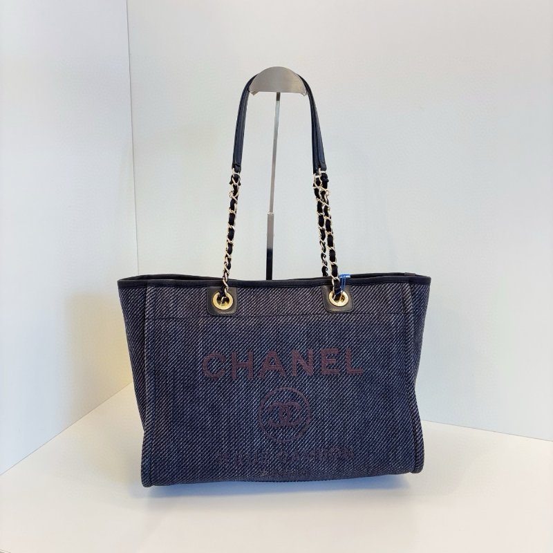 香奈兒/Chanel 深藍色牛仔丹寧中號 沙灘托特包-6