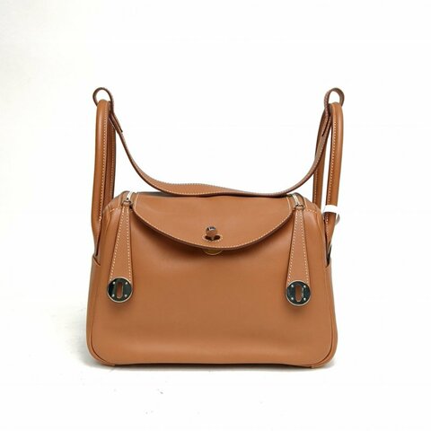 HERMES Lindy26金棕色拼琥珀黃Swift皮Z刻銀扣肩背包