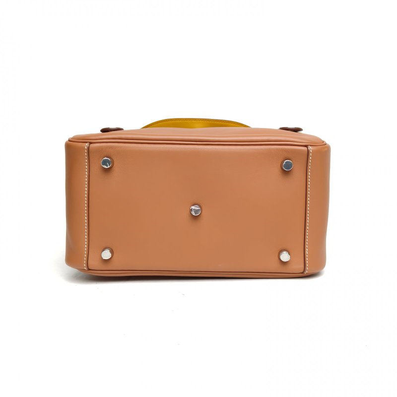 HERMES Lindy26金棕色拼琥珀黃Swift皮Z刻銀扣肩背包-4