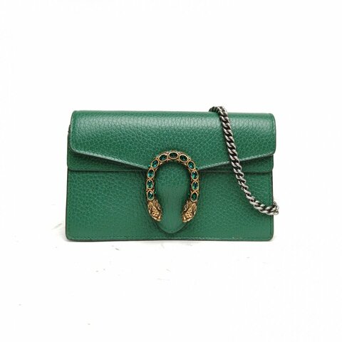 GUCCI Dionysus酒神超Mini翡翠綠牛皮鑽扣肩背包