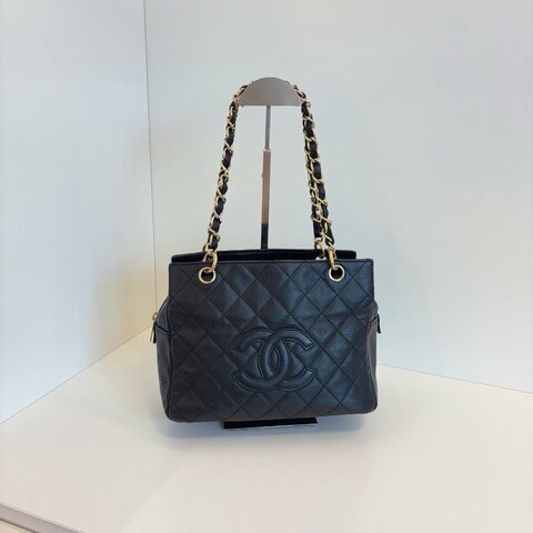 香奈兒/Chanel PTT黑金荔枝皮 拉鏈肩背包