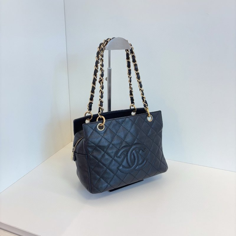 香奈兒/Chanel PTT黑金荔枝皮 拉鏈肩背包-2