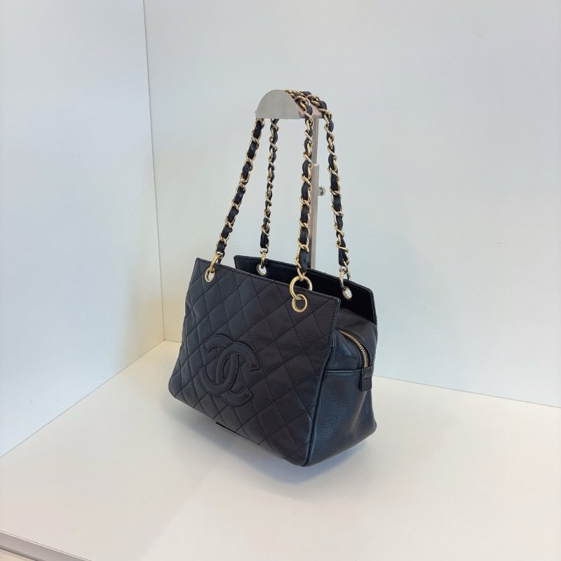 香奈兒/Chanel PTT黑金荔枝皮 拉鏈肩背包-3