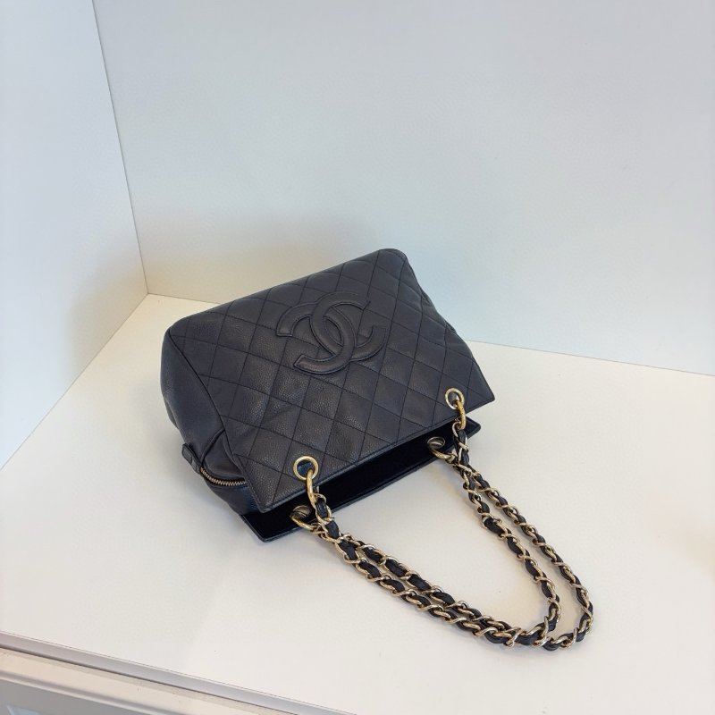 香奈兒/Chanel PTT黑金荔枝皮 拉鏈肩背包-4