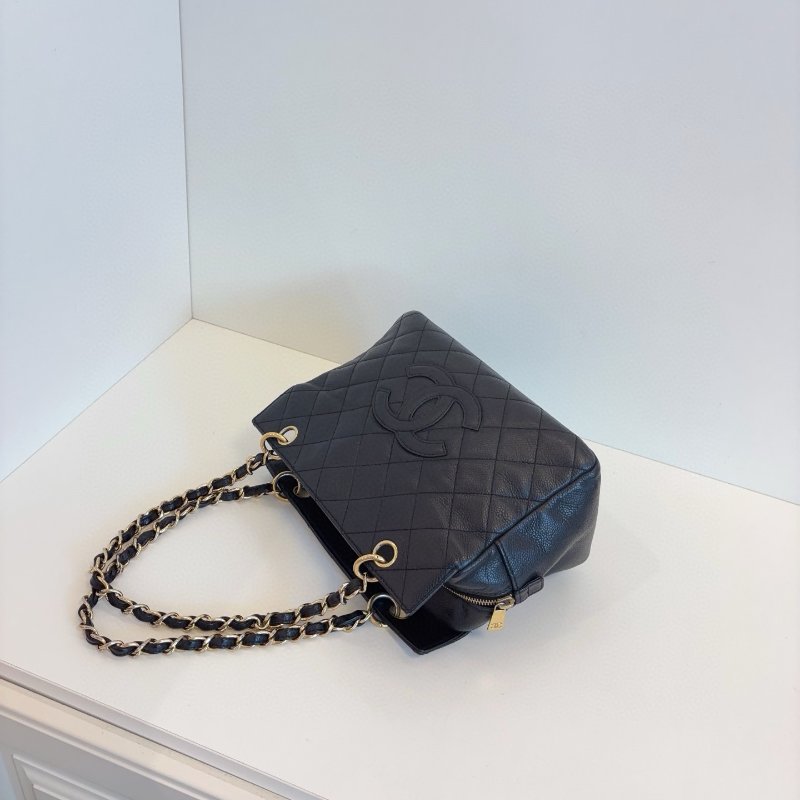 香奈兒/Chanel PTT黑金荔枝皮 拉鏈肩背包-5