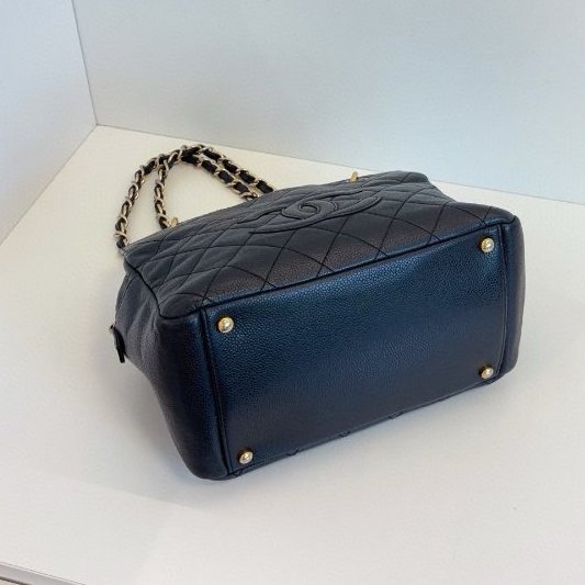 香奈兒/Chanel PTT黑金荔枝皮 拉鏈肩背包-6