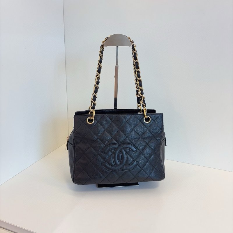 香奈兒/Chanel PTT黑金荔枝皮 拉鏈肩背包-7