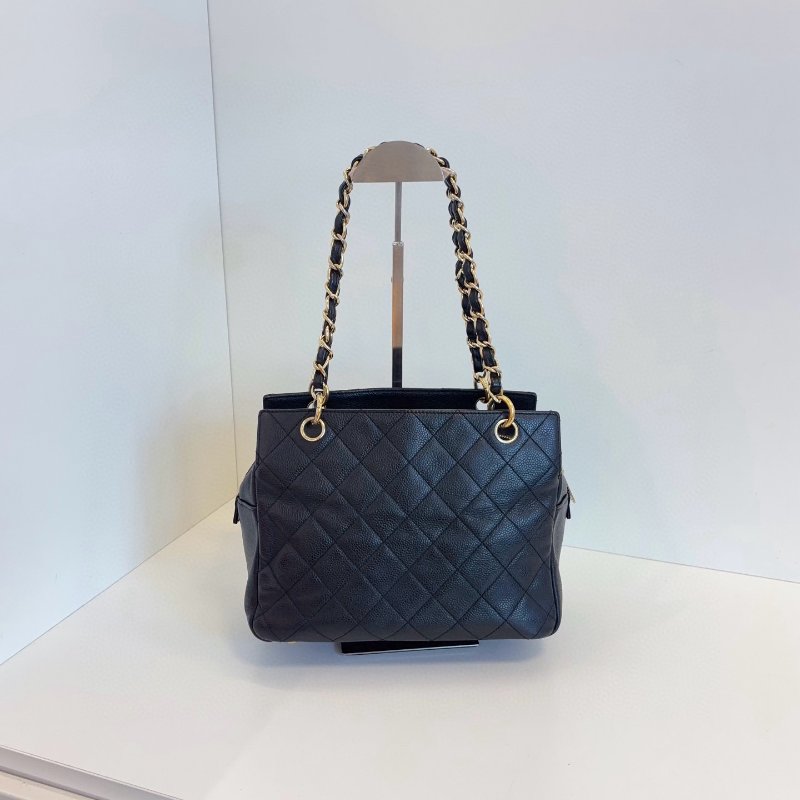 香奈兒/Chanel PTT黑金荔枝皮 拉鏈肩背包-8