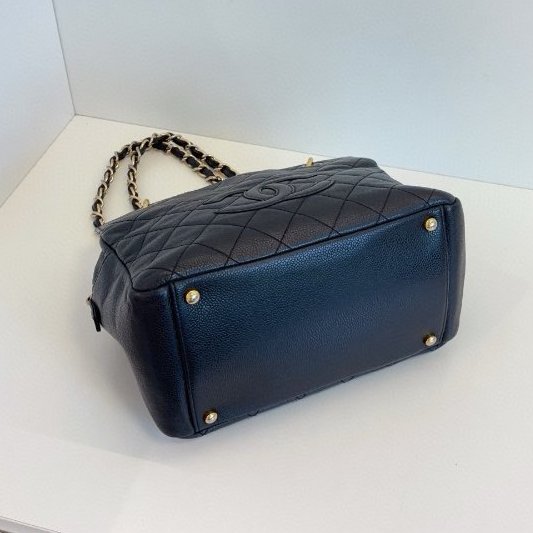 香奈兒/Chanel PTT黑金荔枝皮 拉鏈肩背包-9