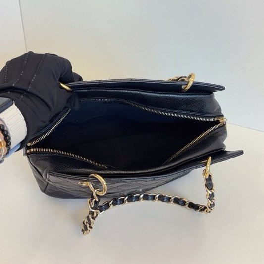 香奈兒/Chanel PTT黑金荔枝皮 拉鏈肩背包-10