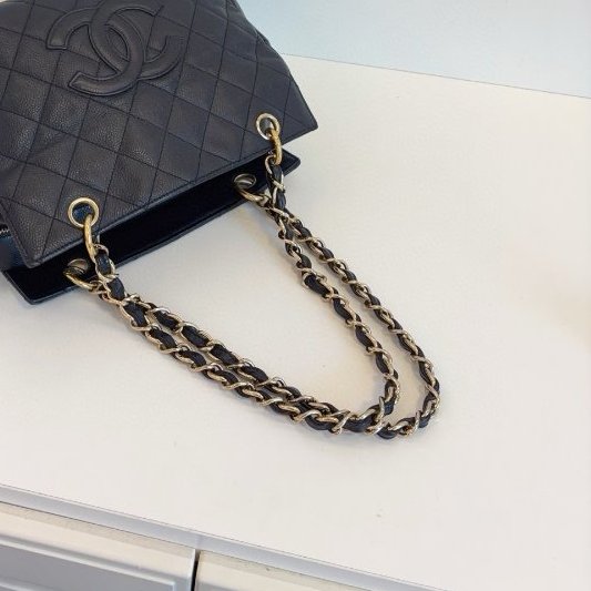 香奈兒/Chanel PTT黑金荔枝皮 拉鏈肩背包-11