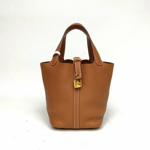 HERMES Picotin18菜籃子金棕色TC皮Z刻金扣肩背包