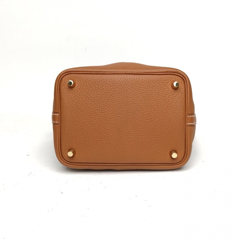 HERMES Picotin18菜籃子金棕色TC皮Z刻金扣肩背包-4