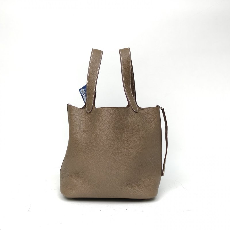 HERMES Picotin22菜籃子大象灰TC皮Y刻銀扣肩背包-1