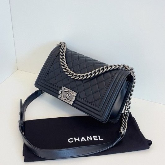 香奈兒/Chanel 黑銀牛皮leboy 中號鏈條包-3