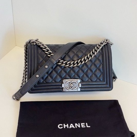 香奈兒/Chanel 黑銀牛皮leboy 中號鏈條包-5