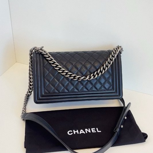 香奈兒/Chanel 黑銀牛皮leboy 中號鏈條包-6