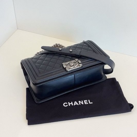 香奈兒/Chanel 黑銀牛皮leboy 中號鏈條包-7