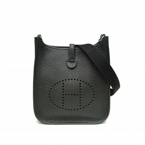HERMES EvelyneMINI16黑色TC皮W刻銀扣肩背包