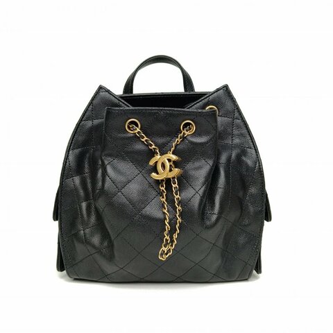CHANEL 25bag雙肩包黑色荔枝牛皮晶片金扣肩背包
