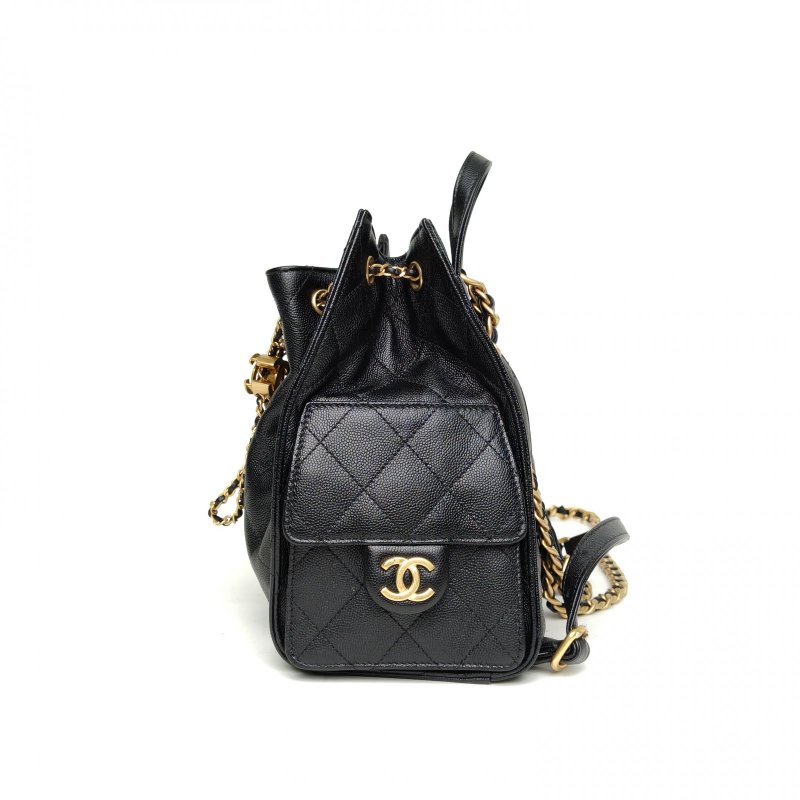 CHANEL 25bag雙肩包黑色荔枝牛皮晶片金扣肩背包-1