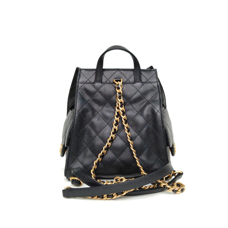 CHANEL 25bag雙肩包黑色荔枝牛皮晶片金扣肩背包-2