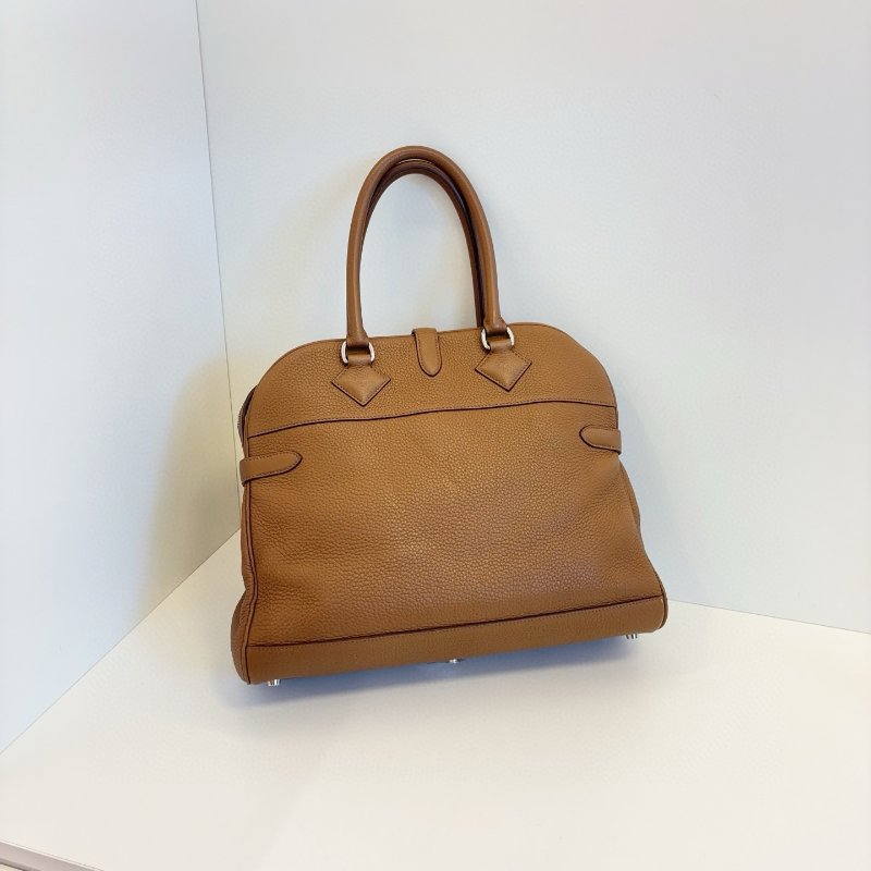 近新品 Hermes愛馬仕 Atlas35 栗子棕色繫銀扣手提包 TC皮-1