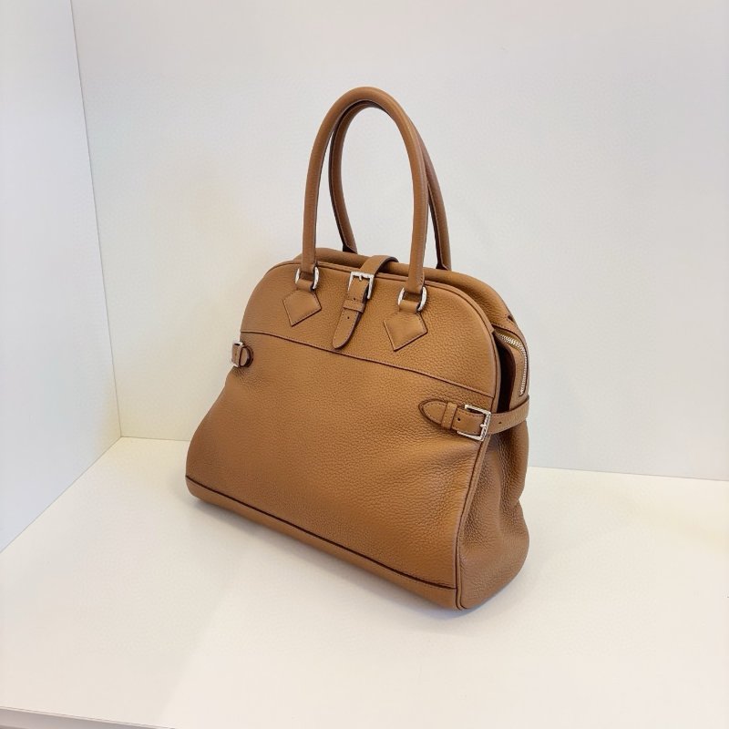 近新品 Hermes愛馬仕 Atlas35 栗子棕色繫銀扣手提包 TC皮-3