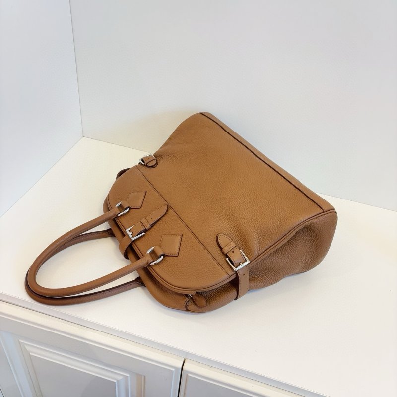 近新品 Hermes愛馬仕 Atlas35 栗子棕色繫銀扣手提包 TC皮-5