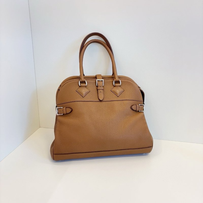 近新品 Hermes愛馬仕 Atlas35 栗子棕色繫銀扣手提包 TC皮-7