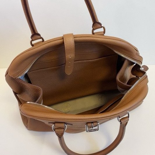 近新品 Hermes愛馬仕 Atlas35 栗子棕色繫銀扣手提包 TC皮-10