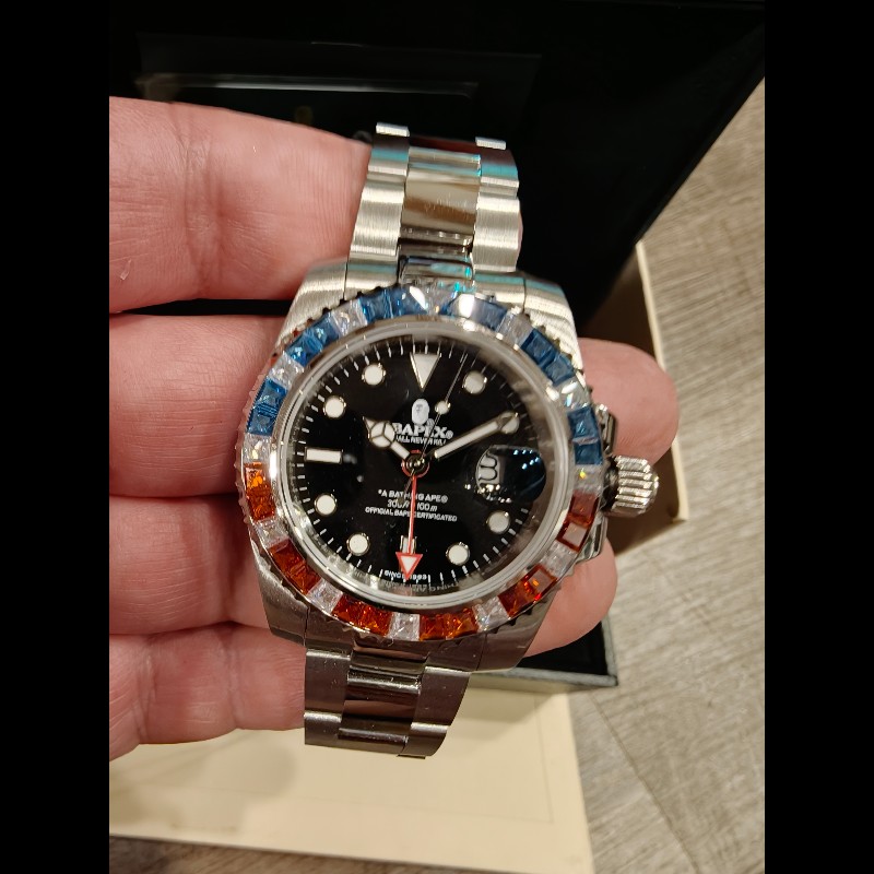 日本帶回藍白紅可樂鑲鑽bape手錶-8