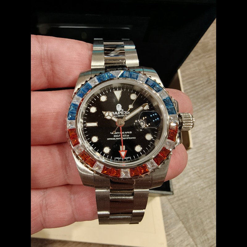 日本帶回藍白紅可樂鑲鑽bape手錶-9