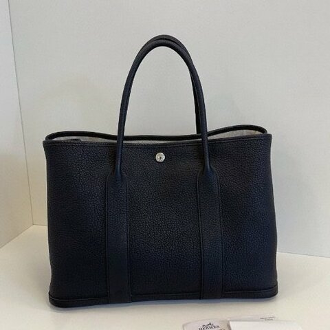 Hermes愛馬仕 黑銀 GardenParty36 全皮花園包