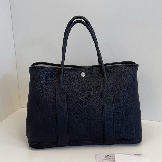 Hermes愛馬仕 黑銀 GardenParty36 全皮花園包-1