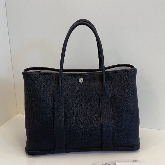 Hermes愛馬仕 黑銀 GardenParty36 全皮花園包-6