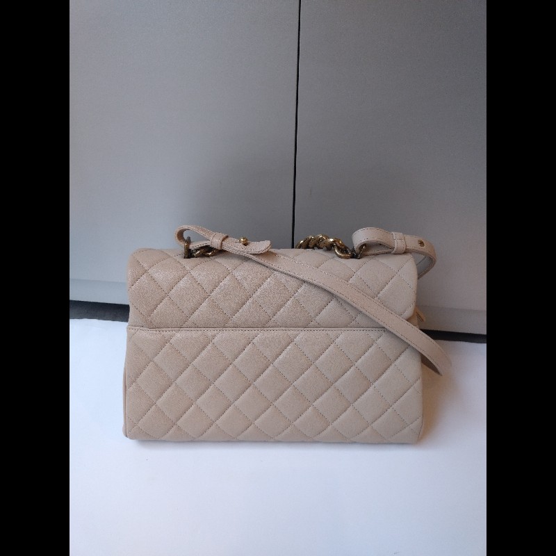 Chanel 粗古銅鍊帶淺駝牛皮菱格3層口蓋包-4