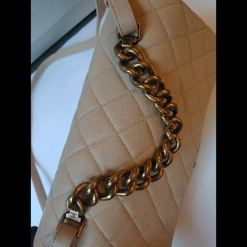 Chanel 粗古銅鍊帶淺駝牛皮菱格3層口蓋包-5