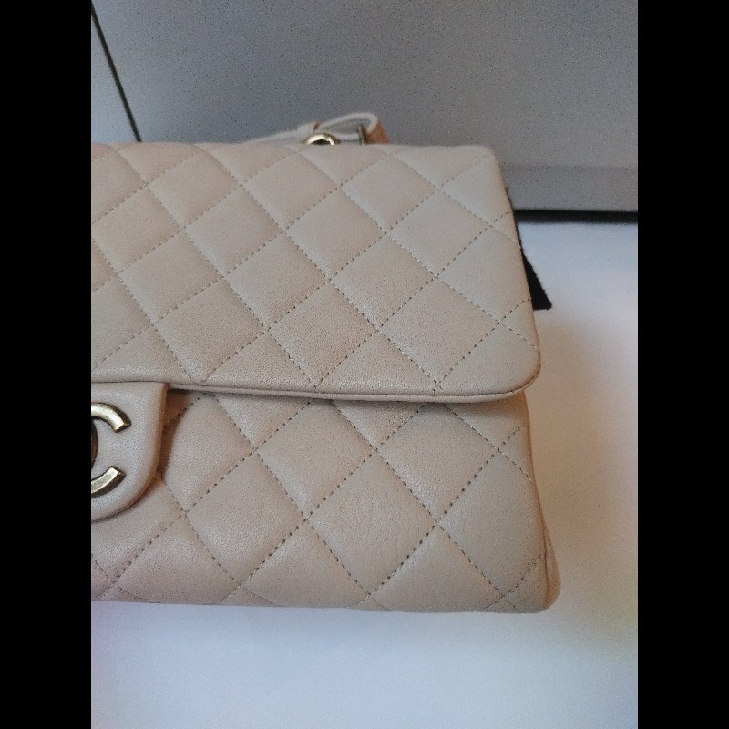 Chanel 粗古銅鍊帶淺駝牛皮菱格3層口蓋包-8